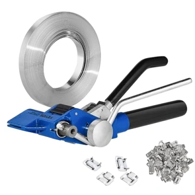 Image of VEVOR Banding Strapping Kit with Tensioner Tool, 100 ft Length 304 Stainless Steel Banding, Metal Seals, Pallet Packaging Kit, for Packing