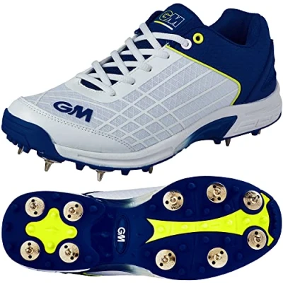 Image of Gunn &amp; Moore GM Spike Cricket Shoe Original Optimal Grip And Lightweight Feel for All Field Positions Arch Support Two Tone TPU Outsole Blue Size UK 12 EU 47 Approx Foot Length 296 mm