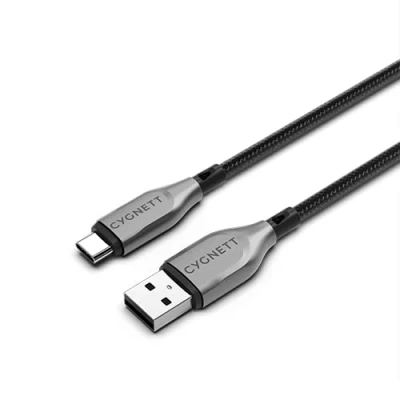 Image of Cygnett Armoured USB C to A (USB 2.0) Cable 60W Fast Charging (1m, Black)