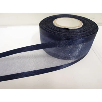 Image of 2 metres x 40mm Edged Organza Ribbon Navy Dark Blue Double Sided Satin Edge Sheer 40 mm 4cm