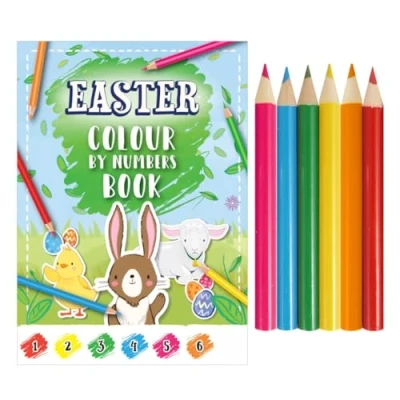 Image of TC Toys 48 x Easter Mini Colour by Numbers Books and pencils for Kids, A6 Size Fun Assorted Designs, Party Bags, Children Art Activity Gift Set, Favours, Colouring