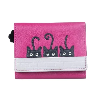Image of Mala Leather Peek A Boo Cat Small Tri Fold Purse 3635 01 (Pink)