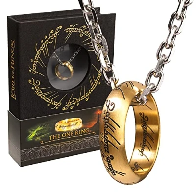 Image of The Noble Collection Lord of Rings One Ring Anodised Stainless Steel on 24in (61cm) Chain Officially Licensed Film Set Movie Props Jewellery Gifts