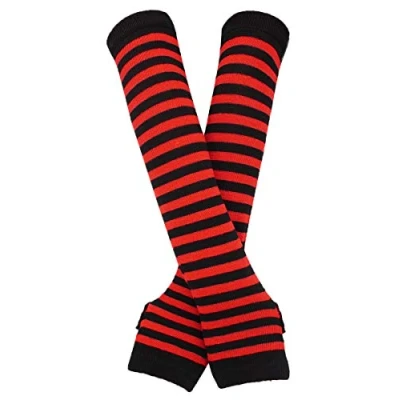 Image of Punk Gothic Rock Long Arm Warmer Fingerless Gloves, Black Red, One Size