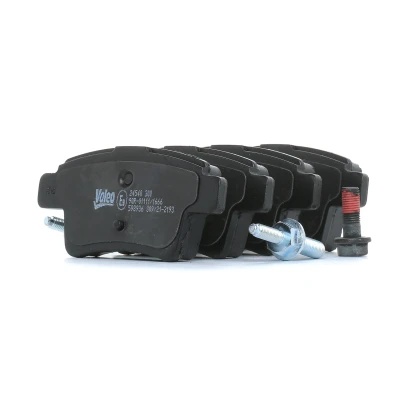 Image of 1611141080, 425371, 425416, 425432 Brake pad set VALEO 598936 Rear Axle with bolts/screws, anti squeak plate slide rails
