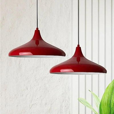 Image of bamyum Champion Set of 2 Vintage Pendant Lights, 35cm Living Room Chandelier, Metal Kitchen E27 Lamp for Bedroom, Light Dining Room, Hallway, Red