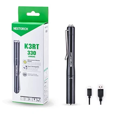 Image of Nextorch LED Rechargeable Pen Torch, Portable Mini Pocket Torch Light with Clip, Bright 330 Lumens, Work for Machine Repairing (Black)