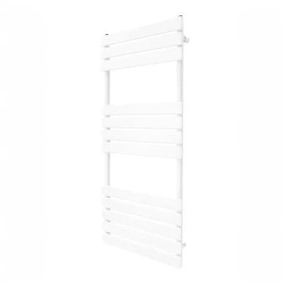 Image of Vertical Towel Radiator Designer Flat Panel 1200mm x 500mm Bathroom Heated Rail Gloss White Central Heating Ladder Heater Wall Mounted Carbon Steel FREE Cleaning Brush Fixing Kit &amp; Brackets