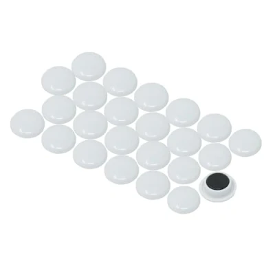 Image of Large White Planning Office Magnets for Fridge, Whiteboard, Noticeboard, Filing Cabinet 40mm dia x 8mm high Pack of 12