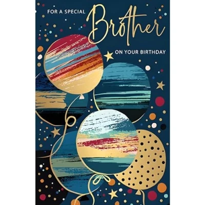 Image of Words &#039;n&#039; Wishes Brother Birthday Card Special Balloons and Confetti Contemporary Design Finish Illustrated Insert Leaf Made in the UK Eco Friendly
