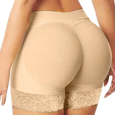Image of FFWTPY Women Butt Lifter Padded Lace Panties Trainer Shapewear Seamless Hip Enhancer Pads Underwear Body Shaper Tummy Control Knickers Boyshorts Beige