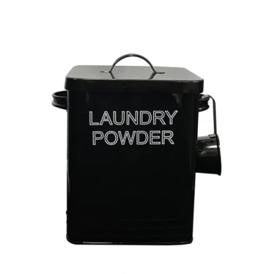 Image of NOBEL Laundry Powder Canister Storage Tin with Lid Non Slip Pads (Black)