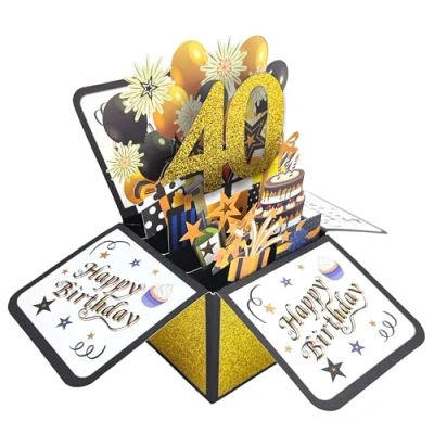 Image of 40th Birthday card, 3D Pop up Greeting Cards, Happy Congratulations Cards with Envelope for Mom Women Girls Friends Romance Gift Card