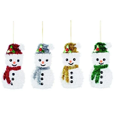 Image of 15cm Tinsel Snowman Christmas Tree Decorations White