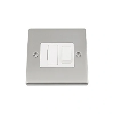 Image of Fused Switch Satin Matt Chrome Square White Insert Plastic 13 Amp Switched Spur Unit