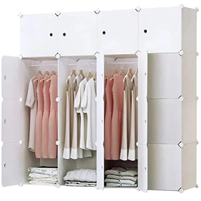 Image of BRIAN &amp; DANY 16 Cubes Clothes Closet, Plastic Wardrobe with Doors 3 Hangers, Deeper than Normal (45 cm vs. 35 cm) for Larger Capacity, White