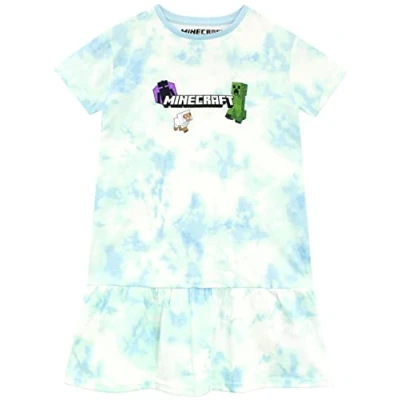Image of Minecraft Girls Tie Dye Enderman and Creeper Dress Daywear for Kids Blue 12 13 Years (mcdr7291)