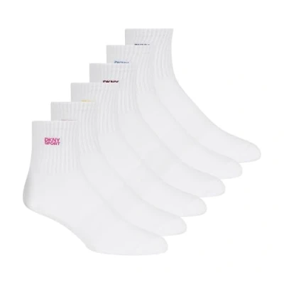 Image of DKNY Women&#039;s 6 Pack Sport Low Crew Socks, White/Multi, 8 10 UK