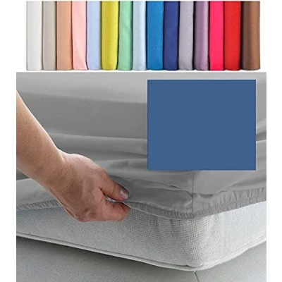 Image of SUPER SINGLE EXTRA WIDE FITTED SHEET 3&#039; 6&quot; X 6&#039; 3&quot; (42&quot; 75&quot;) 22 COLOURS 300TC (Denim Blue, 13)