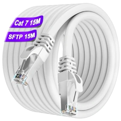 Image of Ethernet Cable 15m Cat 7, Internet High Speed Wifi SFTP Shielded Network 10Gbps Gigabit Patch 600MHz 24AWG LAN Indoor Outdoor RJ45 Wlan for Router
