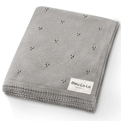 Image of Bleu La Organic Unisex Pointelle Receiving Swaddle Blanket for Boys &amp; Girls 100% Luxury Soft Cotton Knit Warm Cozy Cuddle Stroller Crib Newborns Infants Toddlers (Dove Grey)