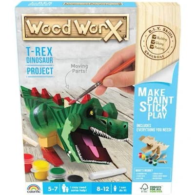 Image of WoodWorX: T Rex 3D Wooden Model Kit Build, Paint, Stick &amp; Play for Kids Aged 5+