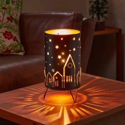 Image of Marco Paul Christmas Village Scene Lantern Table Lamp Battery Powered Candle Indoor Home Decoration Kids Night Light Lighting Xmas Ornament Festive Decor Black