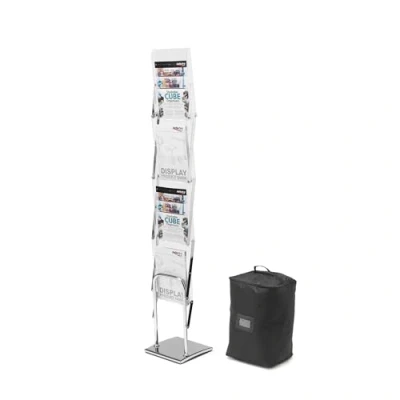 Image of Deflecto A4 Crystal Folding Literature Stand with Carry Case File Holder Rack Portable Letter Board Portrait Display Boards Free Standing Magazine