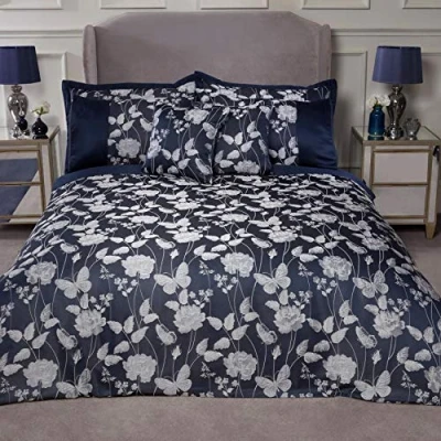 Image of Emma Barclay Butterfly Meadow Embellished Jacquard Duvet Set in Navy King