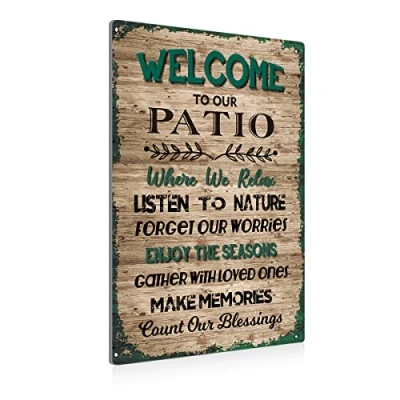 Image of Viewkedt Patio Sayings Metal Retro Welcome to Our for Home Outdoor Decor Gifts Art 8x6Inches Tin Sign Signs Wall Poster