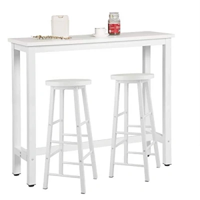 Image of WOLTU Kitchen Bar Table Counter and 2 Stools Set Breakfast Dining White Coffee Metal Legs with Footrest for Room Conservatory Patio