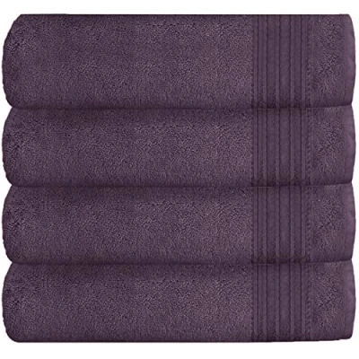 Image of GC GAVENO CAVAILIA Bath Towels Set of 4 Extra Large Bathroom Sets 100% Ringspun Cotton Towel Highly Absorbent &amp; Quick Dry Spa Purple