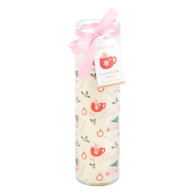 Image of Sugarplum Fun Christmas Print Tube Candle Festive Holiday Decor, Scented Wax, 8 Inches Tall, Gift for Celebrations and Home Decoration