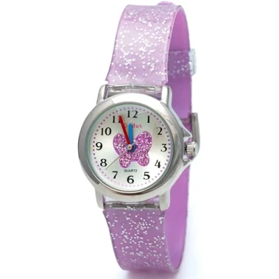 Image of Kiddus. Girl Watch. with Glitter. Kids Watch for Girls. Exercises to Learn The Time. Watches Easy Read. Sparkly. from 4+ Years. Butterfly.