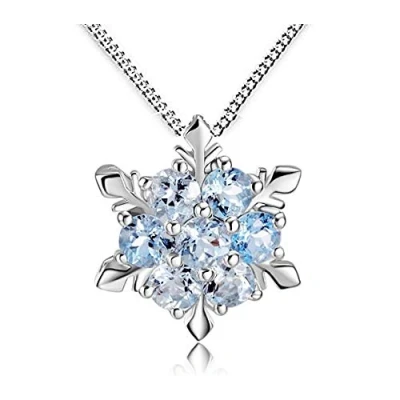 Image of Findout Ladies Swarovski Element Blue / White Pink Amethyst Multicolor Crystal Snowflake Pendant Necklace For Women Girls,(f1634) (Blue Pendant)