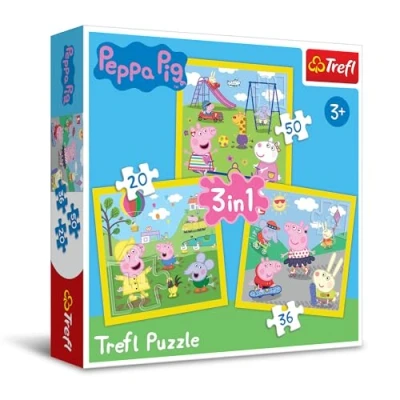 Image of Trefl 10V60459657V10 Happy Day Pig 20 bis 50 Teilen, 3 Sets, für Kinder ab Jahren Puzzle Box, Single, Multicoloured, Fröhlicher Tag von Peppa Wutz