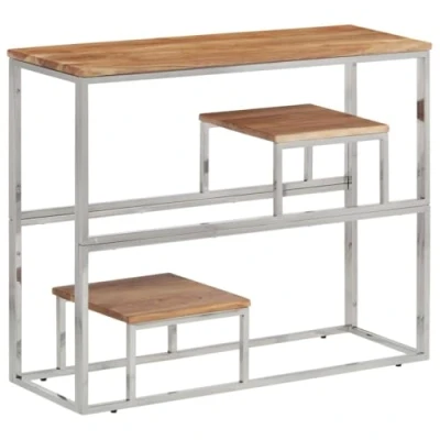Image of vidaXL Console Table Silver Stainless Steel and Solid Wood Acacia