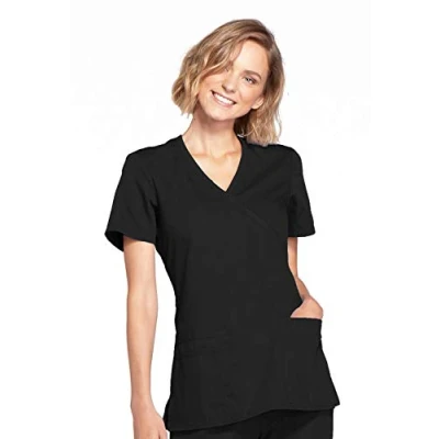 Image of Cherokee Women&#039;s Workwear Core Stretch Mock Wrap Scrubs Shirt Medical, Black, XS