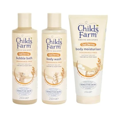 Image of Childs Farm OatDerma Regime Bundle Baby Bubble Bath (250ml), Body Wash (250ml) and Moisturiser (200ml) Suitable for Newborns, Kids Adults with Sensitive, Dry, Itchy &amp; Eczema Prone Skin