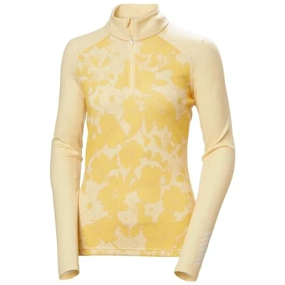 Image of Helly Hansen Womens W Lifa Merino Midw Gra 1/2 Zip Baselayer Jacket, 367 Yellow Cream Floral Aop, L EU