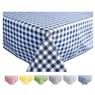 Image of Home Direct Rectangular Oilcloth PVC Wipe Clean Tablecloth Table Cover 140cm x 180cm 55x70 Gingham Check Blue