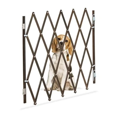 Image of Relaxdays Safety Gate, Dog Barrier, Width Extendable up to 118 cm, 69 82.5 cm high, Bamboo &amp; Iron, Stairs Doors, Brown, 90% 10%