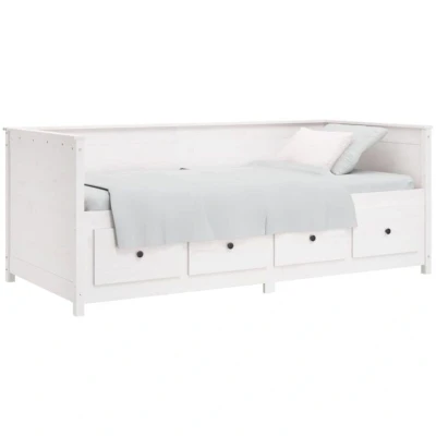 Image of vidaXL Day Bed in White, Solid Pinewood Construction, Multifunctional Design, Ample Storage Space, Suitable for 80x200 cm Mattress