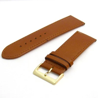 Image of Comfortable Flexible Leather Watch Strap Band Buffalo Grain 26mm Width Tan with Gilt (Gold Colour) Buckle R615g