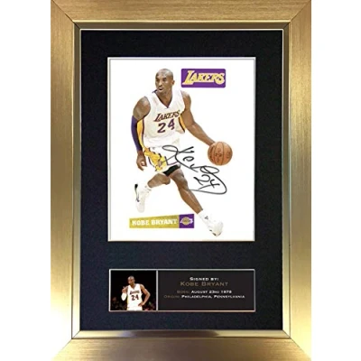 Image of #777 Kobe Bryant Signed Autograph Mounted Photo Reproduction PRINT A4 Rare Perfect Birthday (297 x 210mm) (Gold Frame)