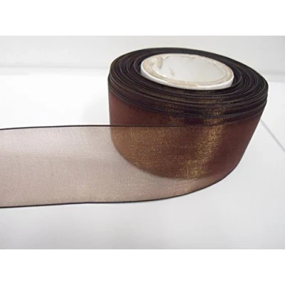 Image of 2 metres of 40mm Chestnut Dark Brown Sheer Organza Ribbon Double Sided 40 mm 4cm