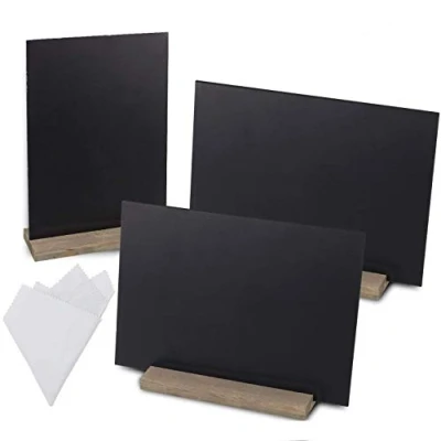 Image of Whaline 3Pcs Mini Chalkboard with 1 Fiber Cloth Double Sided Small Blackboard Message Tabletop Board Wooden Vintage Stands for School, Wedding, Birthday, Bar and Party Event Decoration (6x9&quot;)