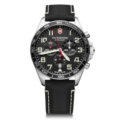 Image of Victorinox Men’s Watch Fieldforce Chrono Ø 42 mm, Swiss Made, Analogue Quartz, Water Resistant up to 100 m, Sapphire Glass, Leather Strap, White/Black