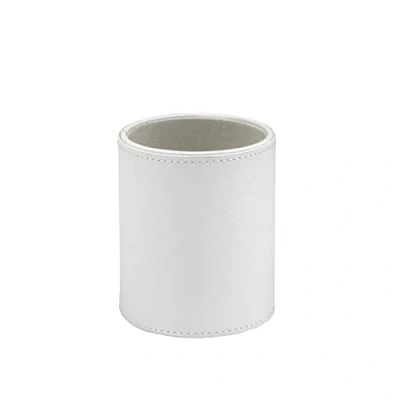 Image of OSCO White Faux Leather Pen Pot Pencil Holder Desk Tidy Office Organiser Makeup Storage Cosmetics Display H10.5 x W8.7 D8.7 cm