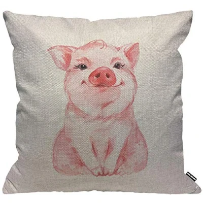 Image of HGOD DESIGNS Pig Cushion Cover,Lovely Pink Watercolor Throw Pillow Case Home Decorative for Men/Women Living Room Bedroom Sofa Chair 18X18 Inch Pillowcase 45X45cm